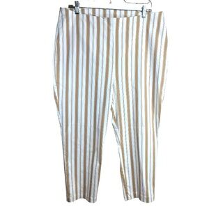 Chico’s  Tan and White Striped Pull On Stretchy Pant with Silver Thread. NWOT